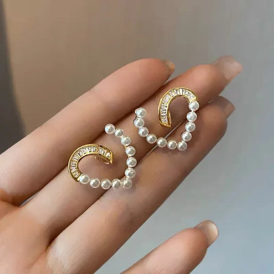 Hartvormige Oorbellen met Parels en Zirkonia - Ameline