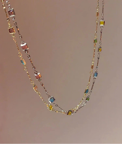 Fijne Gouden/Zilveren Ketting met Kleurrijke Stenen - Ivy