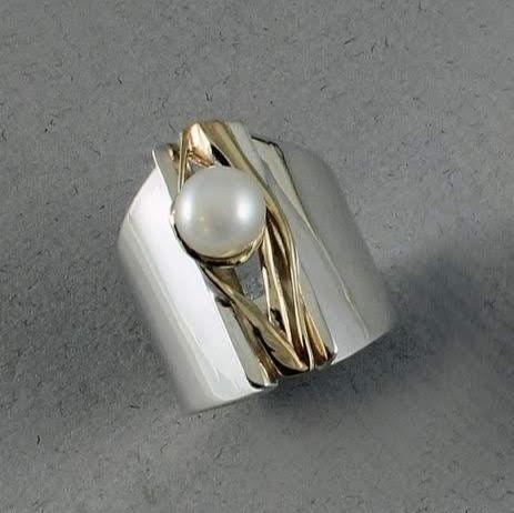 Vintage parel open zilveren ring