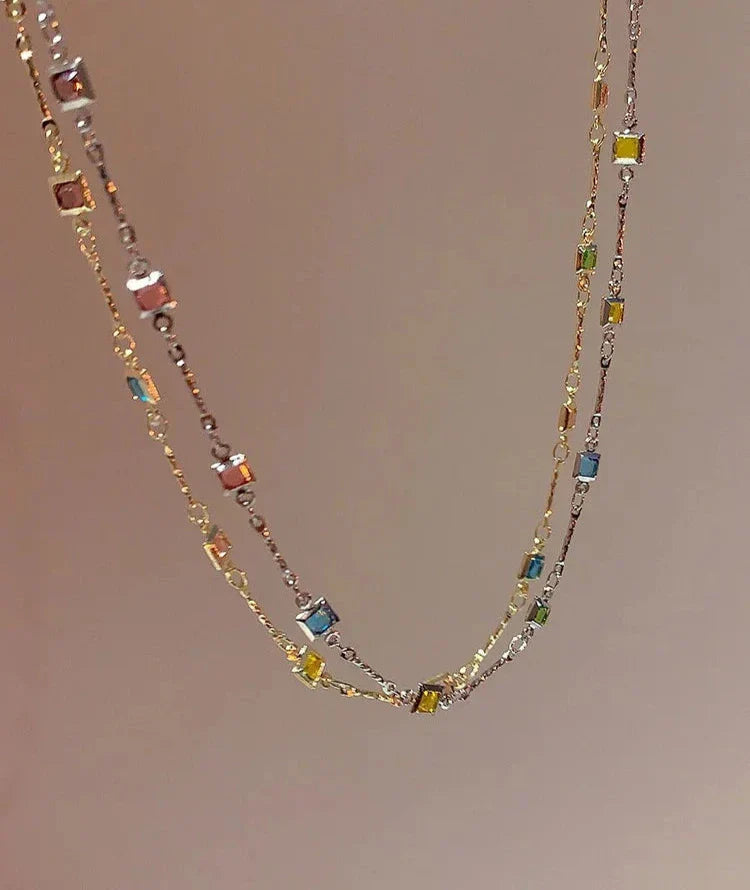 Fijne Gouden/Zilveren Ketting met Kleurrijke Stenen - Ivy
