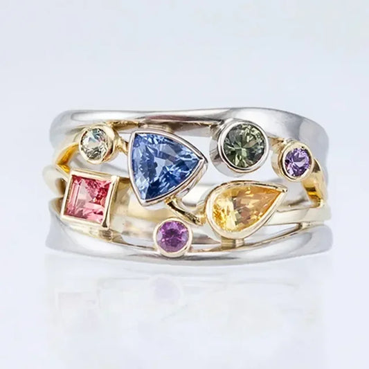 Vintage Intarsia Ring met Meerkleurige Zirkonia - Aurielle