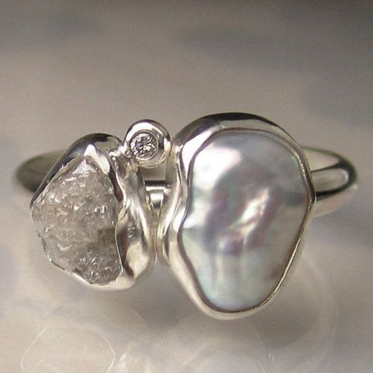 Vintage barok parel zilveren ring