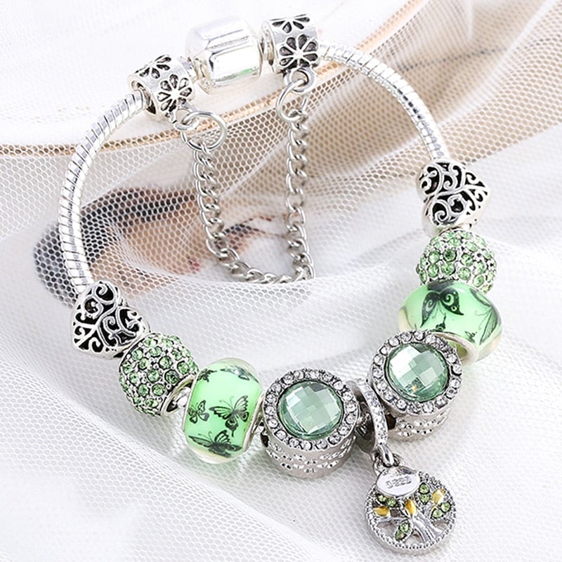 Sterling Zilveren Armband met Groene Kristallen - Isla