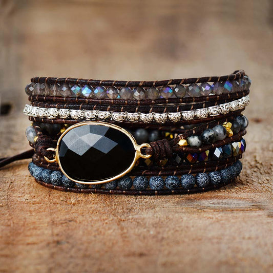 Onyx Maanlicht Beschermende Wikkelarmband - Lunara