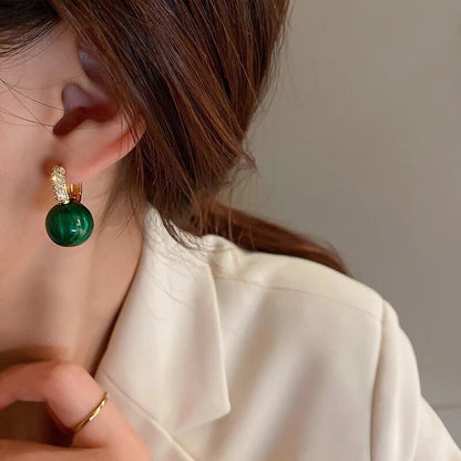 Stijlvolle Groene Goudparel Oorbellen - Alina