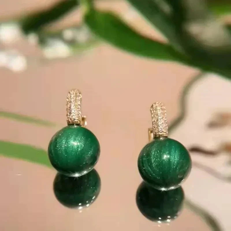 Stijlvolle Groene Goudparel Oorbellen - Alina