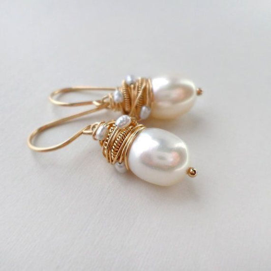 Vintage Parel Golden Threads Oorbellen